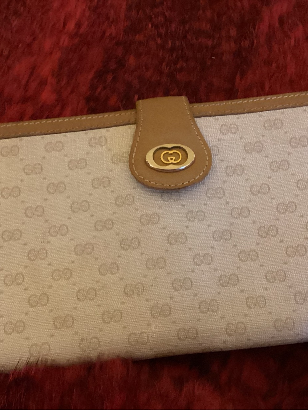 Gucci Beige Canvas continental wallet with Tan Leather Trim and Gold Hardware - Picture 1 of 10